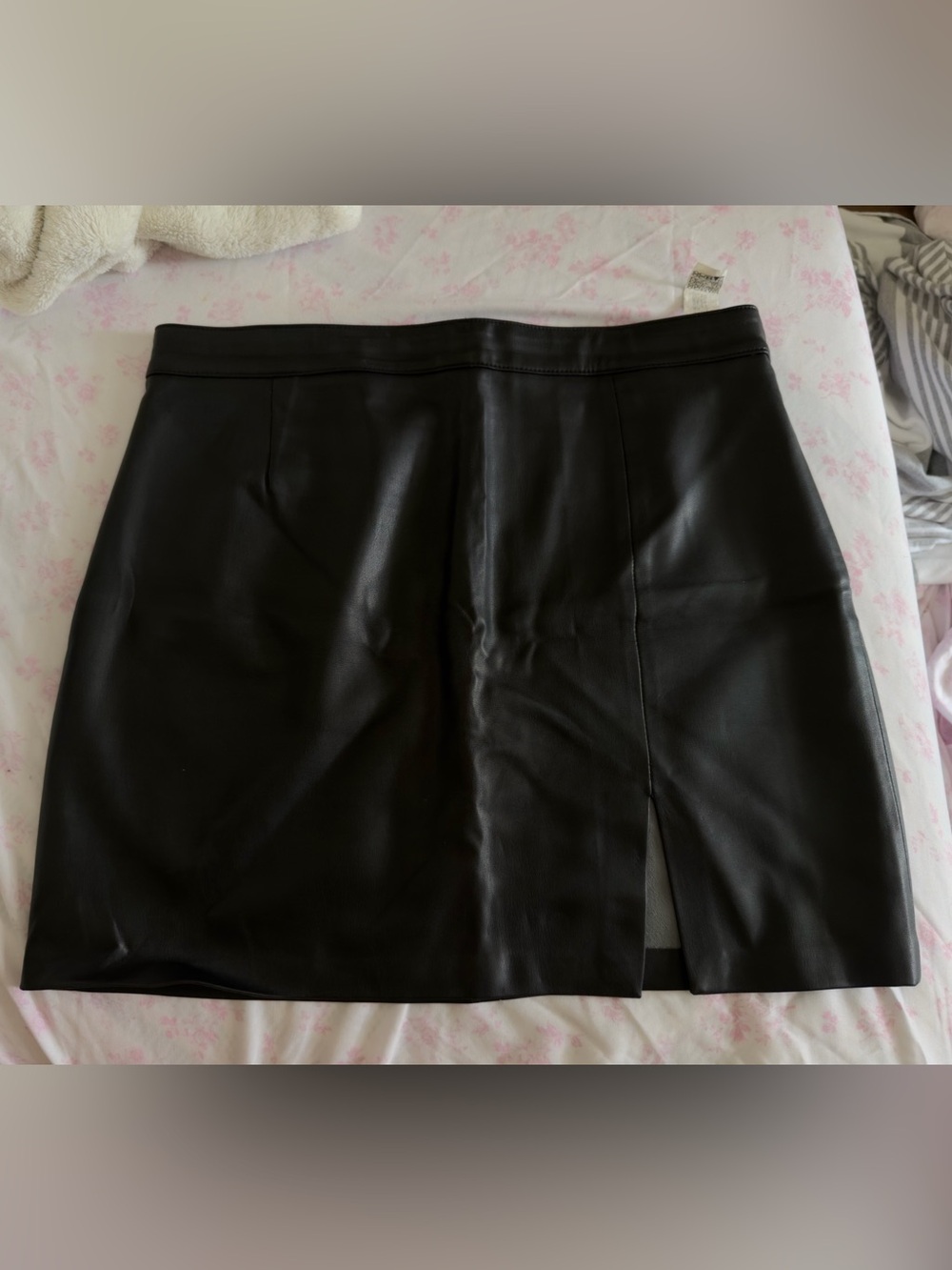 Zara Black Faux Leather Mini Skirt with Front Slit
